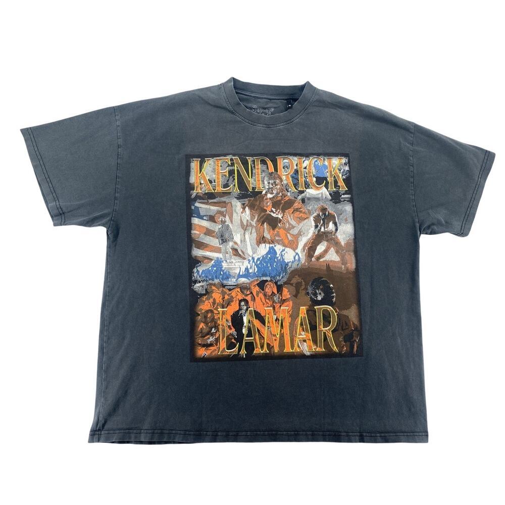 Kendrick Lamar DAMN Graphic Band Rap Tee Faded Black Double Sided XL